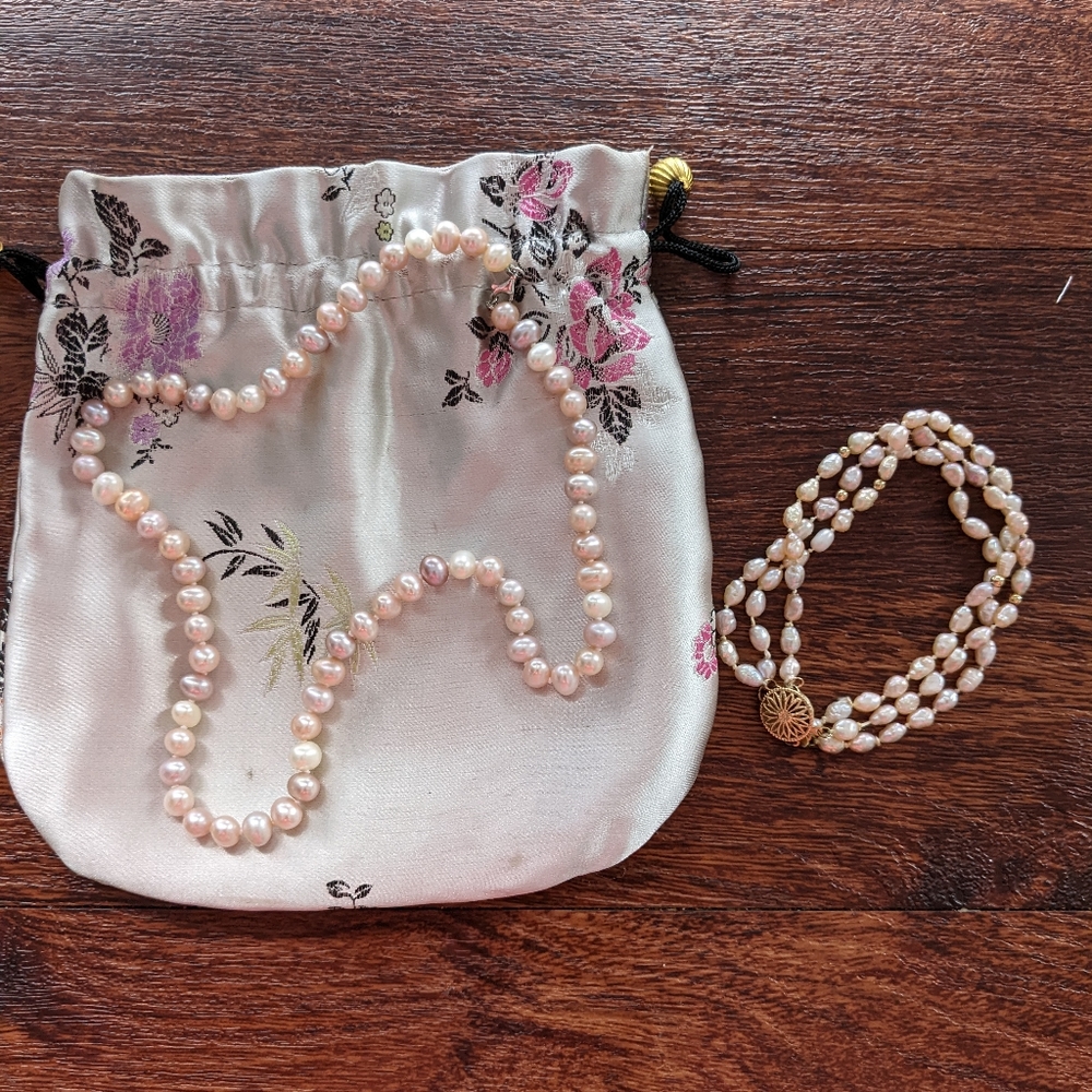 Pink Pear Necklace and Bracelet Set